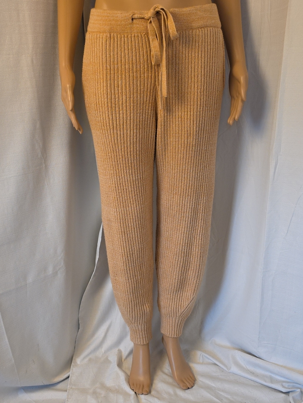 Cozy Universal Thread Ribbed Drawstring Joggers Tan with Side Pockets Size Large